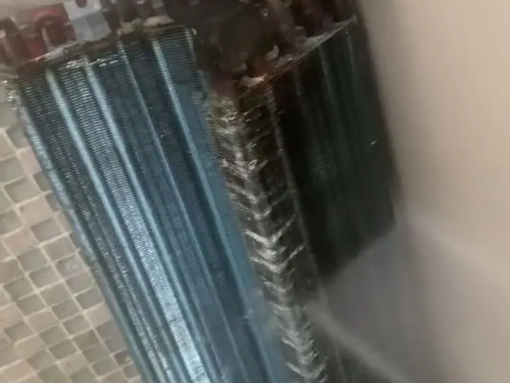 Serpentina da evaporadora sendo lavada na higienização